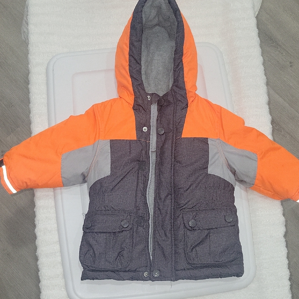 OshKosh B'gosh Orange and Gray Colorblock Hooded Puffer Jacket